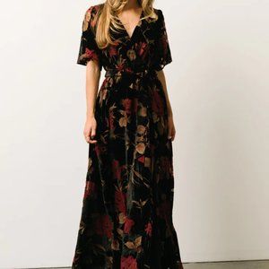 NWT Baltic Born - Uma Velvet Maxi Dress XL in Merlot + Black Floral